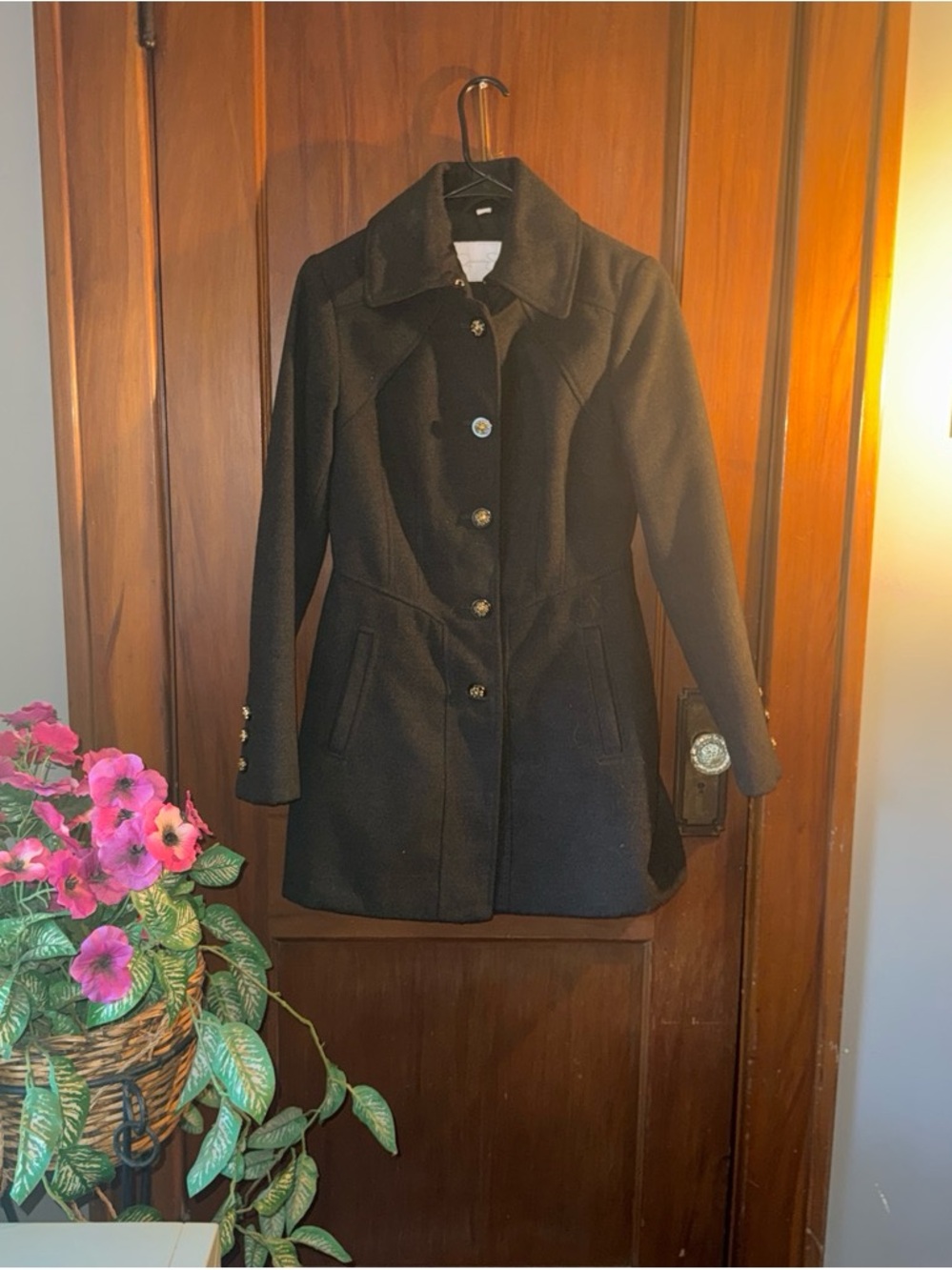 Jessica Simpson Black Wool-Blend Pea Coat